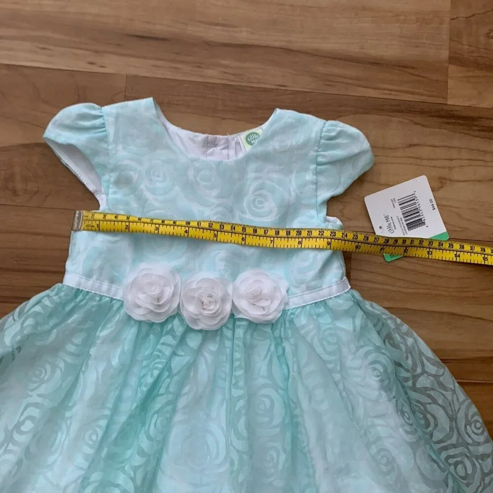 Little Me Baby Girls' Dress Size 18 Months Aqua Floral Dressy Cap Sleeve NWT